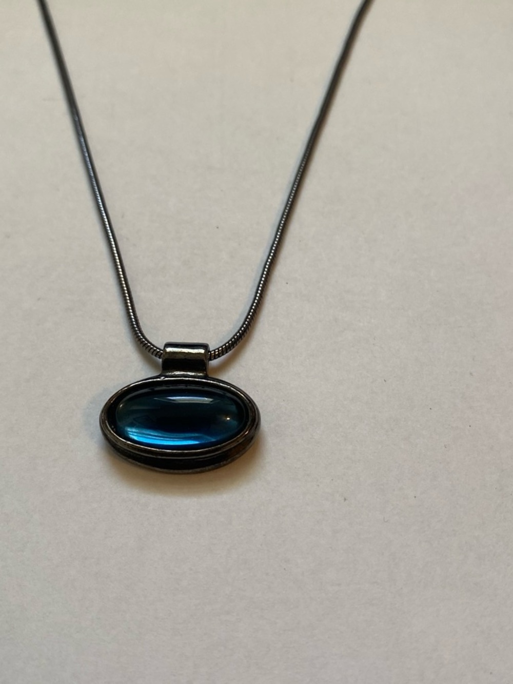 Gun metal Necklace with Blue Oval Pendant - Women Jewelry - Picture 2 of 7